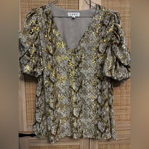 THML Elegant Gold and Tan Women's Top Size Medium